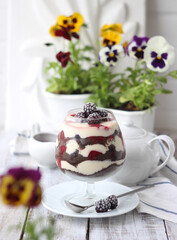 chocolate cake with cream and berries