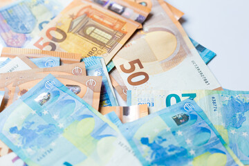 Euro Money 20 50 cash background selective focus.