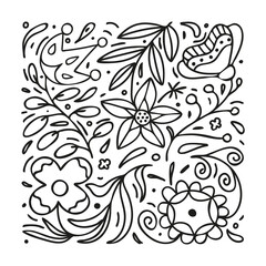 Fantasy doodle flower background. Hand-drawn floral ornament, print for fabric, posters, notebooks, book illustrations and colorings. Vector illustration.