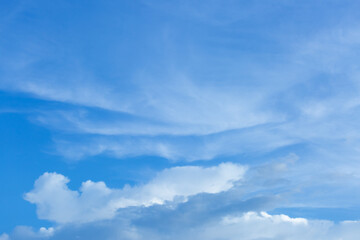 Blue sky background with tiny clouds.