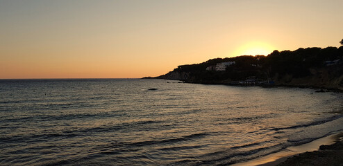 Sunset in Portissol beach in Sanary, South of France