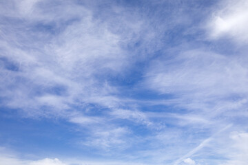 Blue sky with white cloud. Weather, nature and flying concept