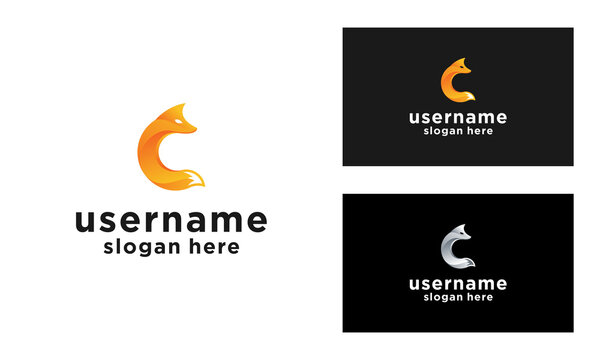 Modern Orange Fox Logo Design vector with Letter C Initial