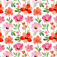 seamless pattern with watercolor flower, pink flower, orange flower for fashion, fabric, background, wallpaper, decoration etc.