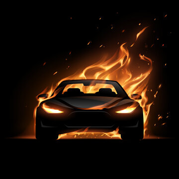 Black Car Silhouette With Fire Flame Effect