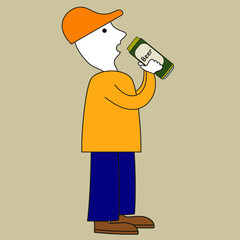 Man drinks beer on a beige background