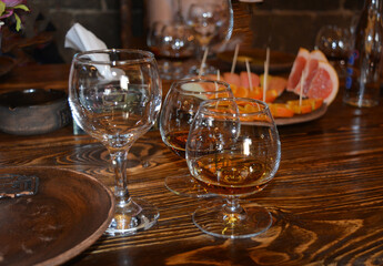 Table set for tasting brandy or cognac in Armenia