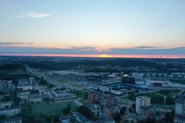 aerial view of paris at sunset