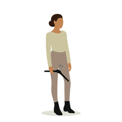 Female character with a clothes hanger in hand