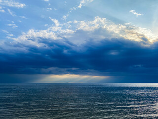Baltic sea in a thunderstorm, stormy dark blue sky