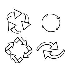 hand drawn doodle recycle arrow collection icon symbol vector