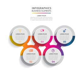 Vector elements for infographic. presentation and chart. steps or processes. 
options number workflow template design.5step. 