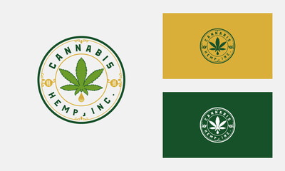 Leaf of Cannabis or Marijuana badge Logo Design Vector