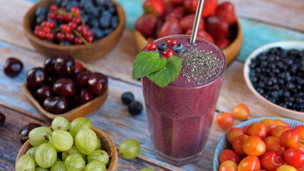 Berry smoothie with chia seeds. Vegan breakfast.