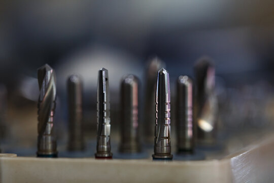 set of surgical dental drills for dental implantation