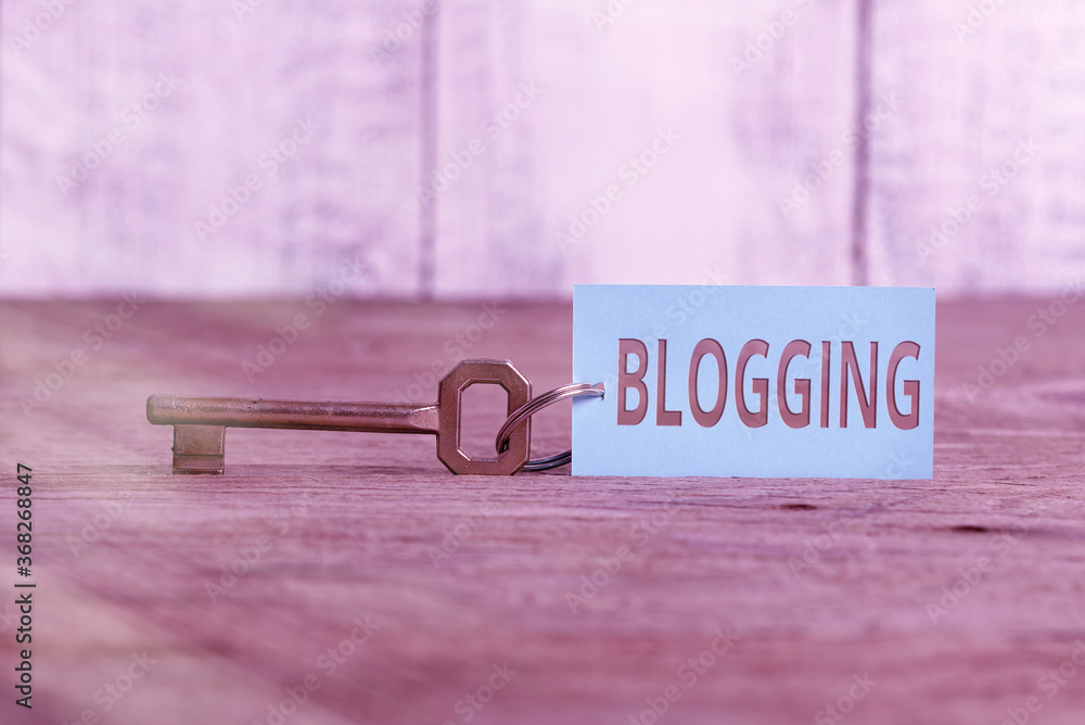 Aufkleber writing note showing blogging. business concept for write something that contains online an individu