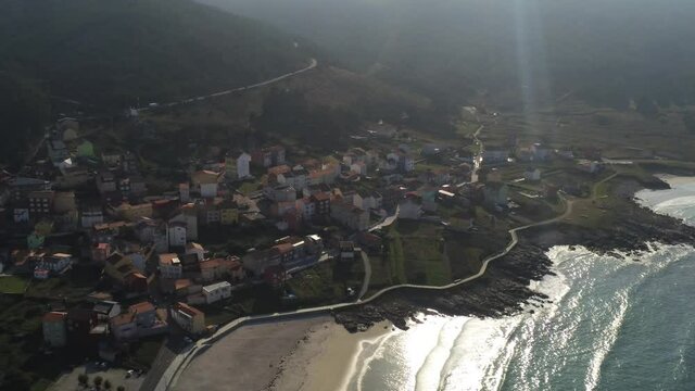Aerial view  of  fishing village in Galicia. Spain. Drone Photo