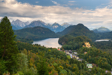 Fototapeta na wymiar Bavarian Alps of Germany at Hohenschwangau Village and Lake Alpsee