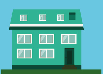 The house is turquoise-green and beautiful.