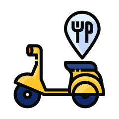 Delivery man ride scooter motorcycle service. Online order filled outline style. Food Delivery Icon design for application, website, poster, printing.