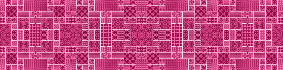 Dark pink magenta abstract vintage retro geometric square mosaic motif cement tiles seamless pattern texture background banner panorama