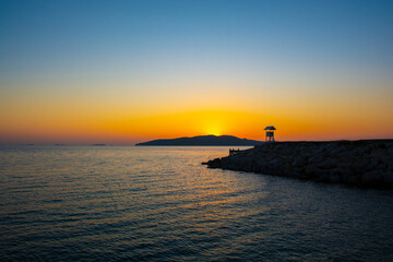 Colorful sunrise seascape rocky shore at Khao Laem Ya Thai marine national park. Rayong, Thailand