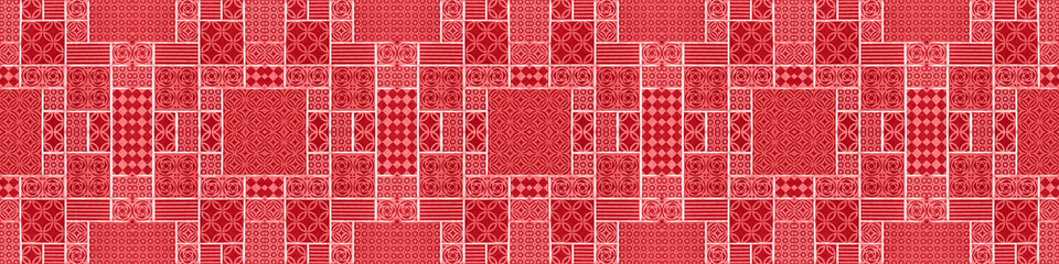 Red abstract vintage retro geometric square mosaic motif cement tiles seamless pattern texture background banner panorama