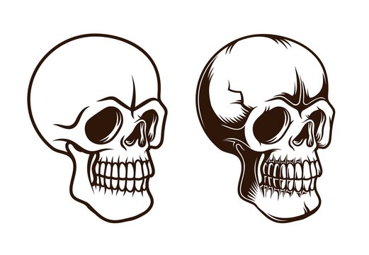 Skull tattoo retro vector illustration. Skeleton vintage design.