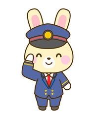 うさぎの駅員さんのイラスト　敬礼
