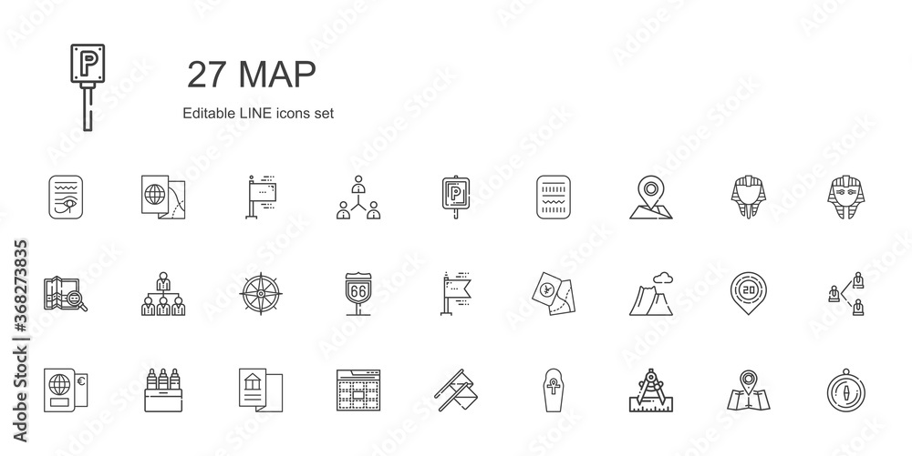 Wall mural map icons set