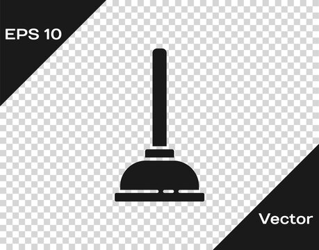 Black Rubber plunger with wooden handle for pipe cleaning icon isolated on transparent background. Toilet plunger. Vector Illustration.