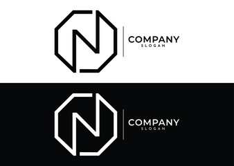 Abstract octagonal shape with medium N logotype simple design concept isolated on background.Line art icon vector illustration.