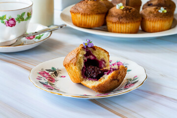 Freshly  baked blackberry and almond friands