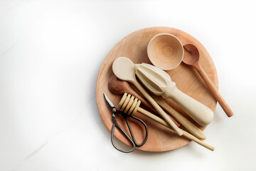 Collection of wooden kitchen utensils