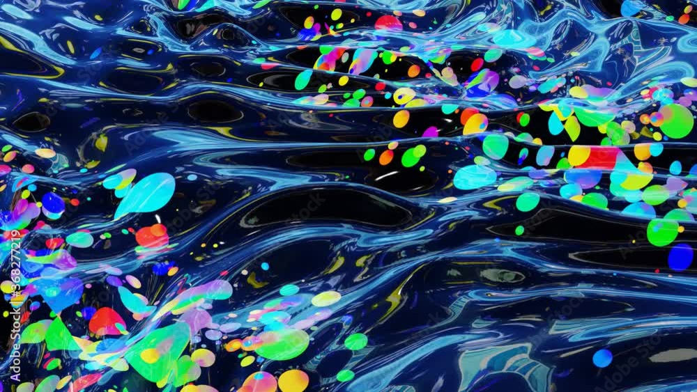 Poster abstract looped background of shiny glossy surface like wavy transparent liquid with rainbow color c
