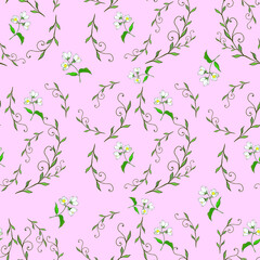 seamless background of painted twigs and Jasmine flowers, vector isolated images, doodles	
