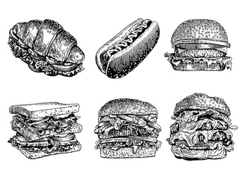 Graphical set of fast food elements isolated on white,vector illustration