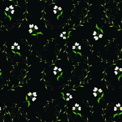 seamless background of painted twigs and Jasmine flowers, vector isolated images, doodles	
