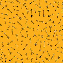 War of the arrows seamless pattern on dark yellow background