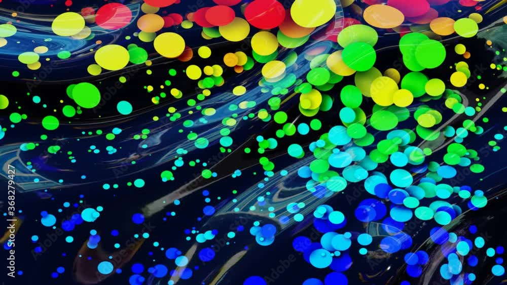 Poster abstract looped background of shiny glossy surface like wavy transparent liquid with rainbow color c