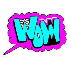 Wow word pop art retro vector illustration. Isolated image on white background. Comic book style imitation.