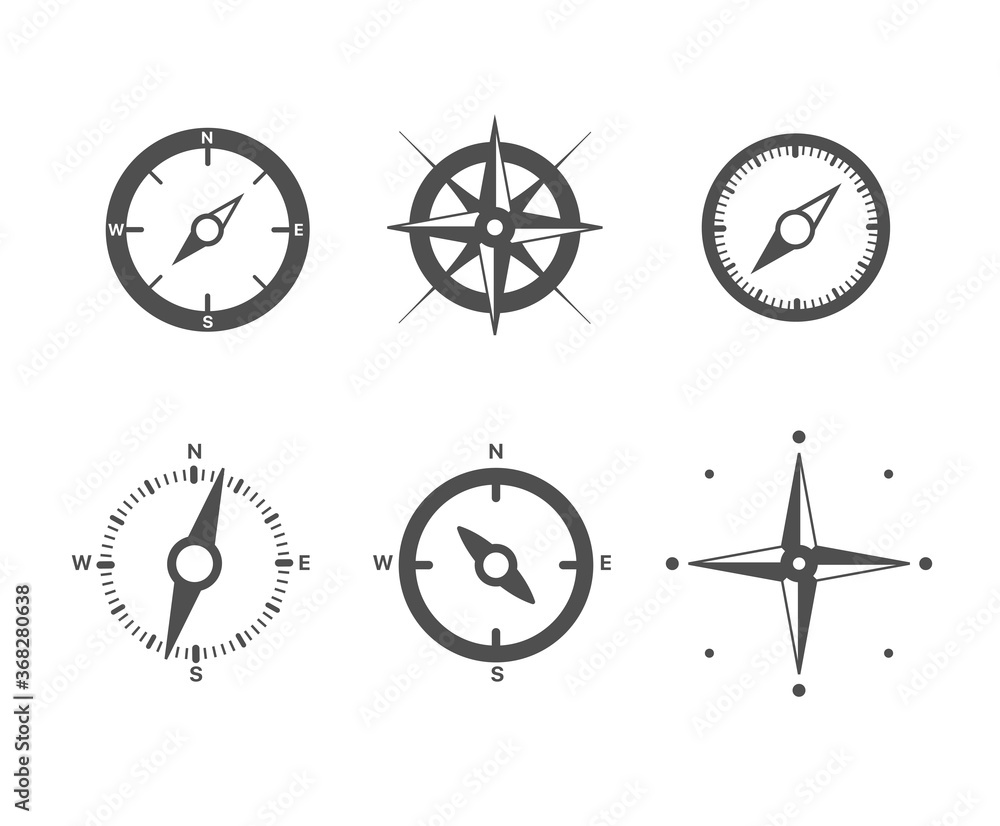 Poster compass vector icons set isolated on white background