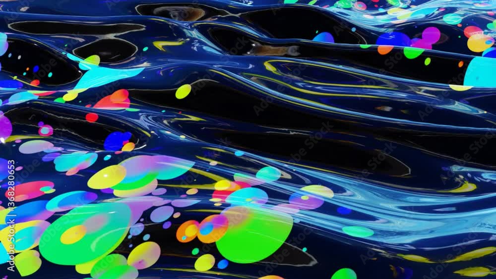 Poster abstract looped background of shiny glossy surface like wavy transparent liquid with rainbow color c