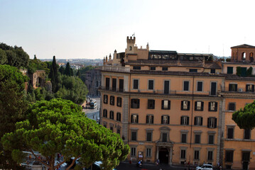 View from the Altar of the fatherland on the outlines of ancient roman  Marcello Theater street on the horizon