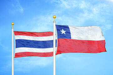 Thailand and Chile two flags on flagpoles and blue sky