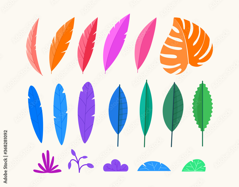Poster Vector design elements set. Collection of color leaves