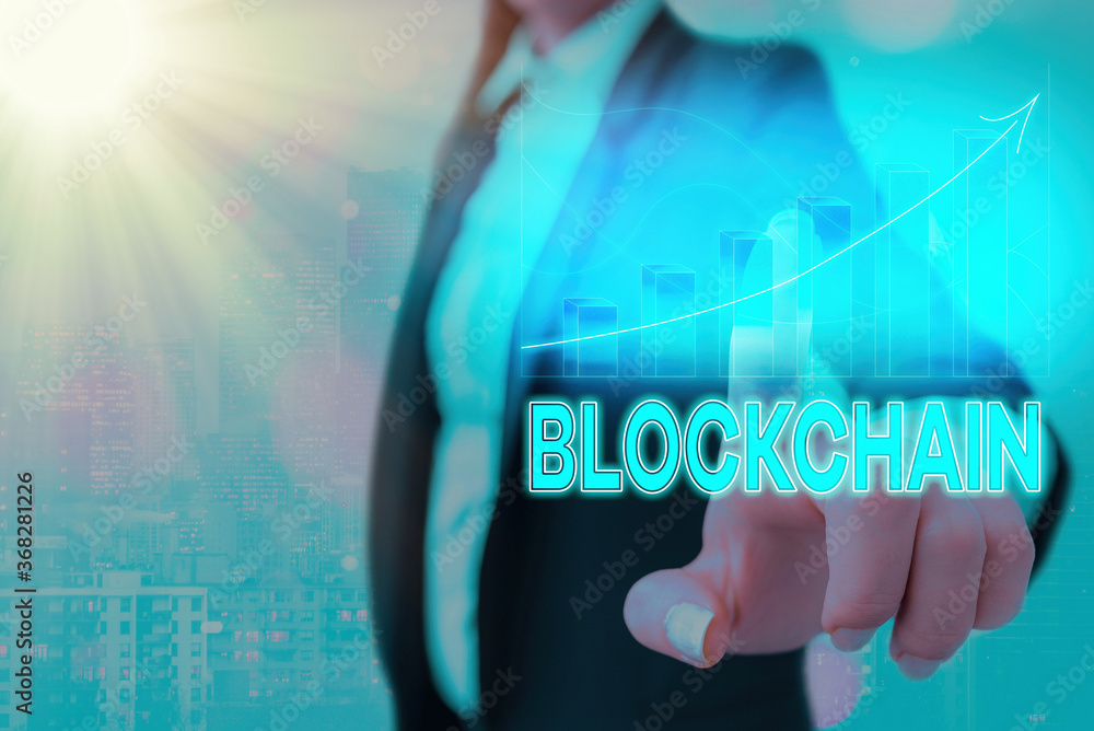 Poster text sign showing blockchain. business photo showcasing digital database containing information that