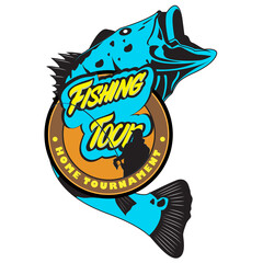 Fishing vintage logo design with big Bass fish.Fishing tournament emblem or logo.