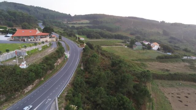 Road in beautiful Landscape. Aerial Drone Footage