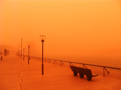 Dust storm over harbour and foreshores